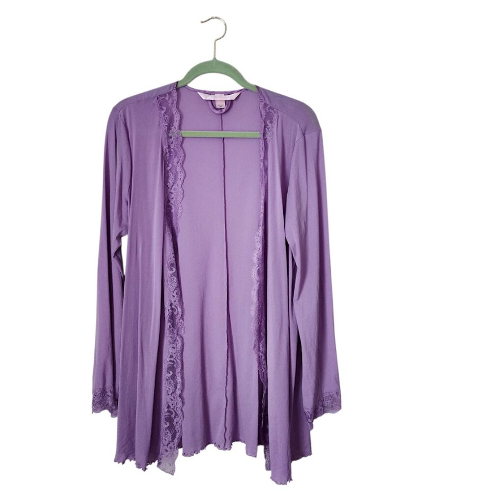 VICTORIAS SECRET VINTAGE‎ y2k lilac sheer lettuce lace hem open cardigan M/L